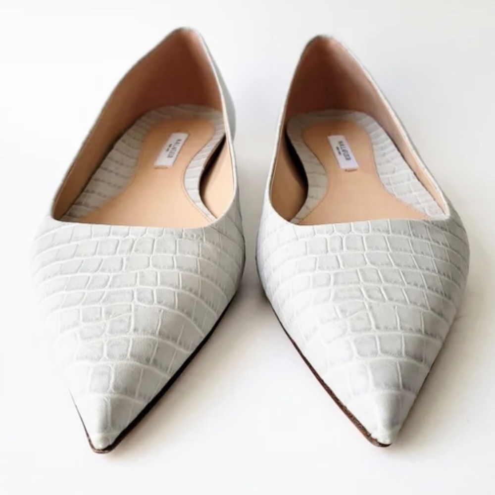 MM LaFleur The Rowan Gray Embossed Croc Leather Pointed Toe Ballet Flat Shoes 37 - Picture 6 of 14